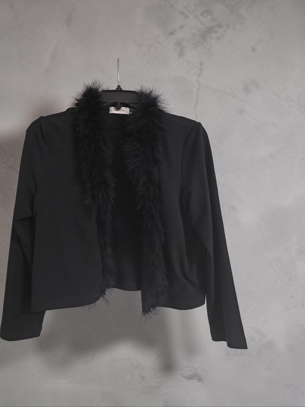 Calvin Klein Black Faux Fur Trim Jacket Women's Soft Chic Evening Coat Luxe